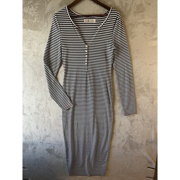 Free People Dresses & Skirts - Free People Dress Women's L Midi Striped Black Long Sleeve Fitted Sheath